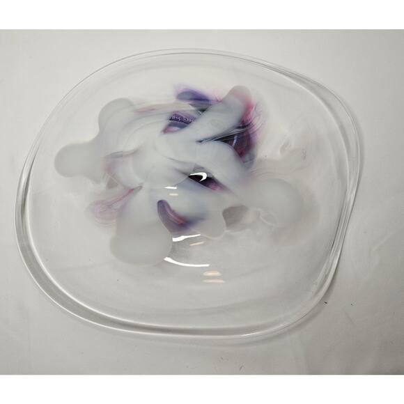 Vintage Signed Studio Art Glass Bowl Mid Century Modern Studio Clear BSQ 310 Art - Picture 9 of 10